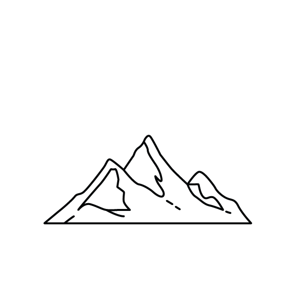 Line art drawing of mountains.