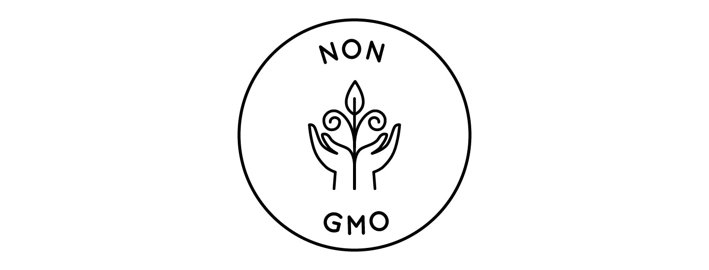 Non GMO icon with illustration of hands holding a young plant.