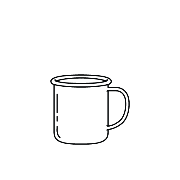 Line art drawing of coffee mug.