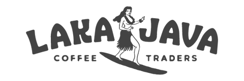 Laka Java Coffee Traders logo with surfing hulagirl icon in the center.
